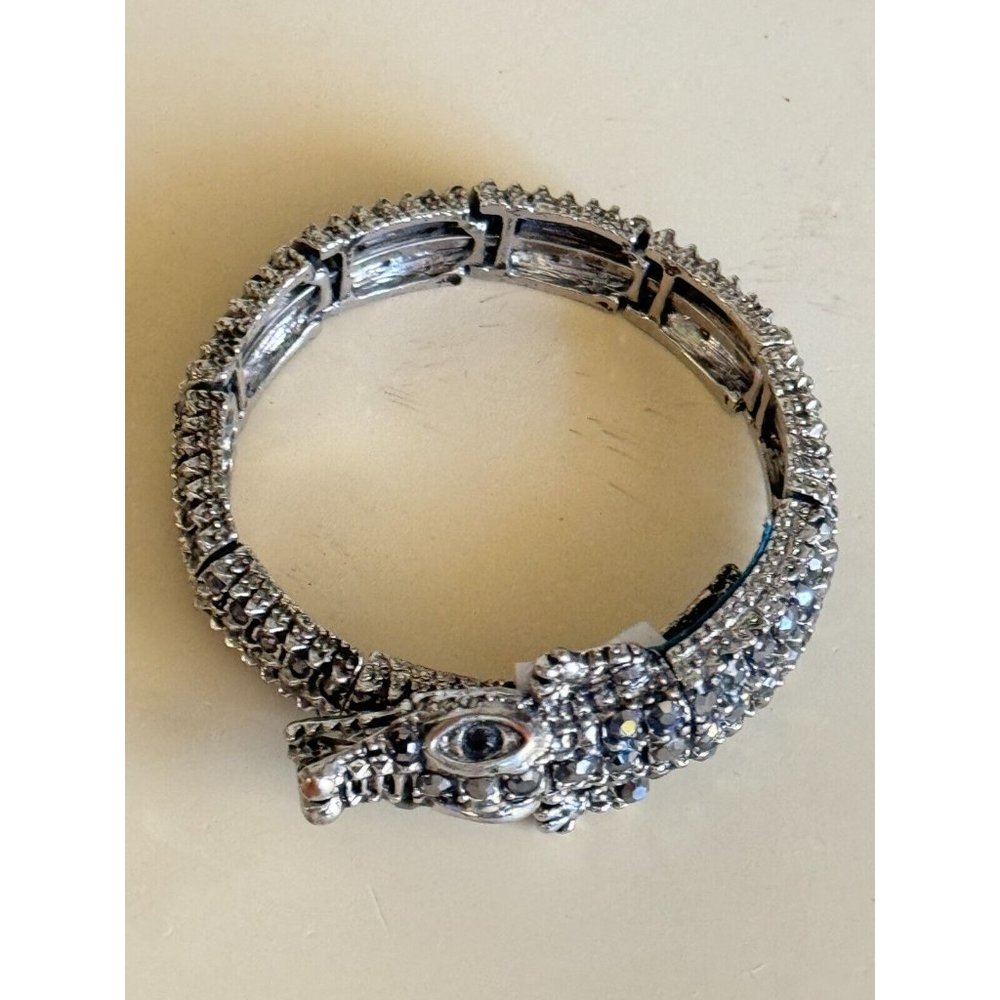 Natasha Designer Snake Charm Wrap Bracelet Jeweled w/Smokey Quartz Rhinestones - Picture 3 of 9